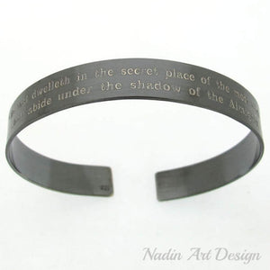 Black cuff for men two sides engraved