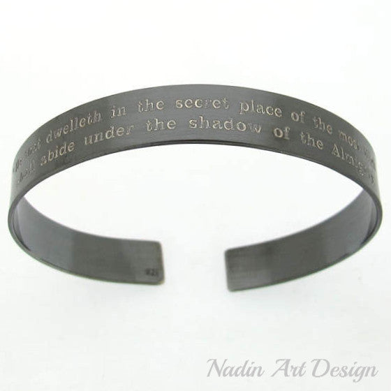 Black cuff bracelet with custom engraving