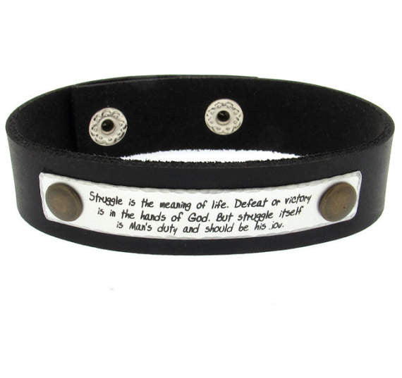 Quote engraved leather cuff bracelet