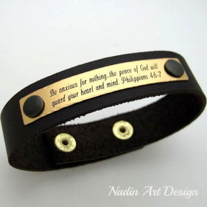 Quote engraved leather cuff bracelet