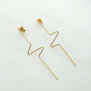 Gold Heart Beat Line Earrings