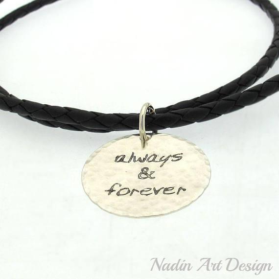 Personalized Mens Necklace - Sterling Silver Disc Pendant on Leather cord - Christmas Gift