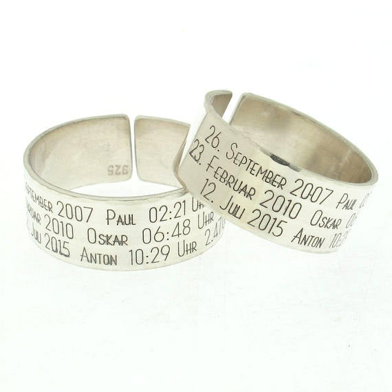 Wide Date Ring - Sterling Silver Band