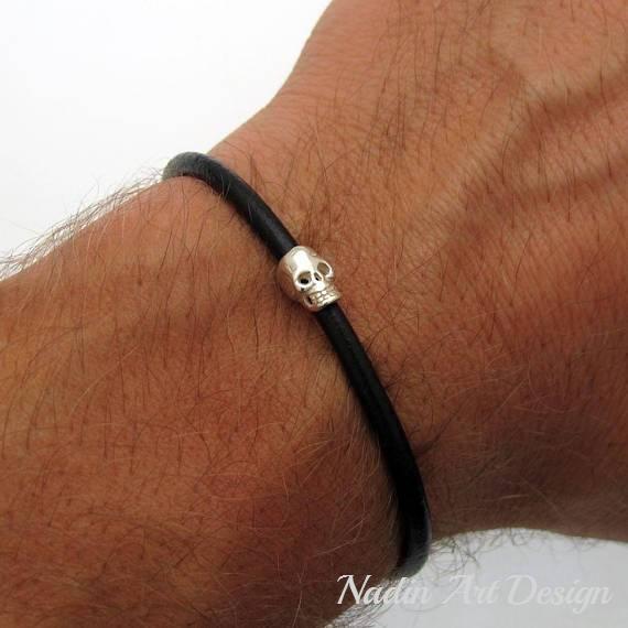 Skull bracelet for men, Sterling Silver skull bead bracelet