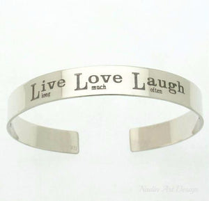 Live Love Laugh Bracelet - Personalized Mens Silver Bracelet - Engraved silver cuff