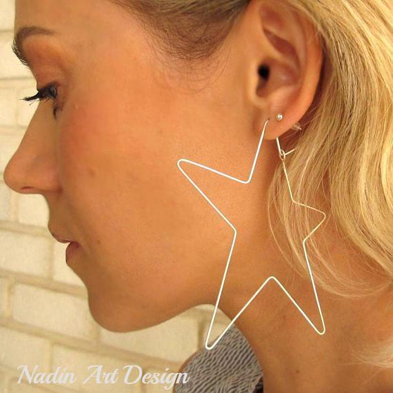 Large silver star hoops