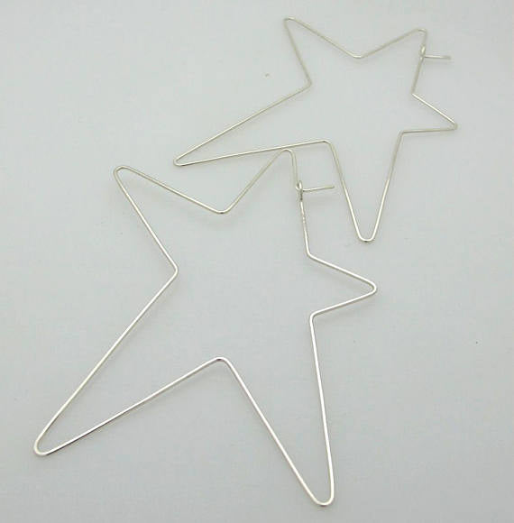 Large silver star hoops