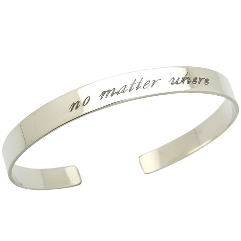 Message Cuff Bangle for her - Delicate engraved Sterling Silver cuff