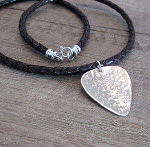 Personalized Mens Necklace - Leather necklace with the guitar pick