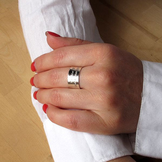 Personalized silver ring - 2 lines engraved - Text silver band ring