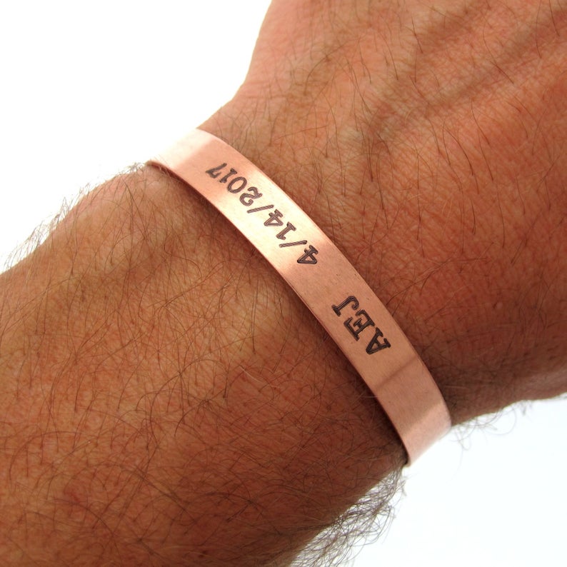 Copper Cuff Bracelet for Men - Initials engraved open cuff bracelet