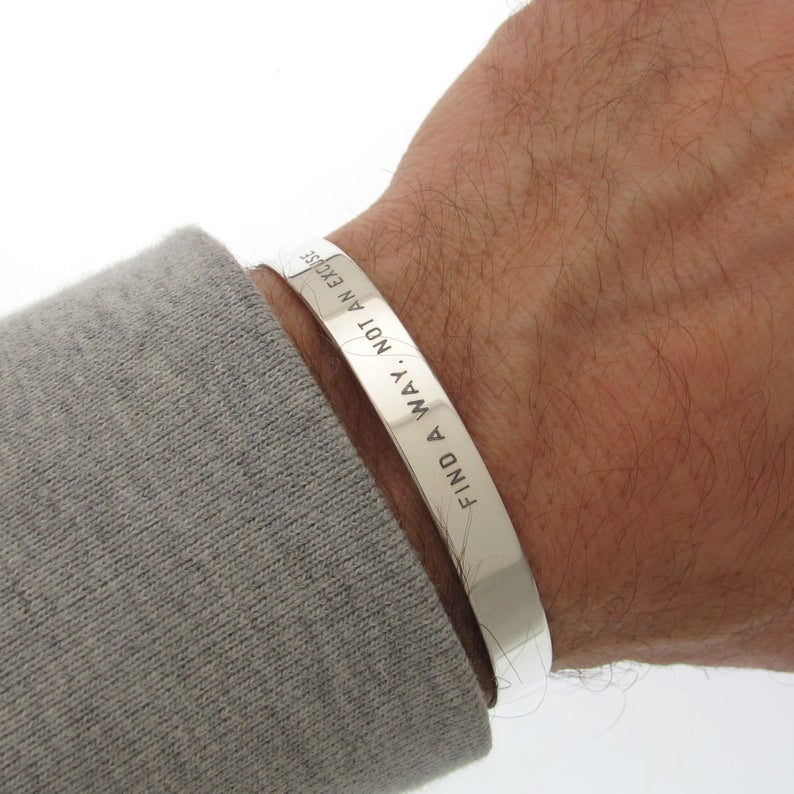 Engraved Sterling Silver Bracelet - Open bagel cuff bracelet