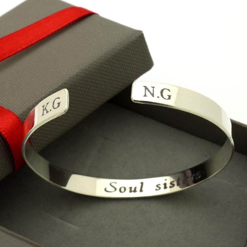 Soul Sisters Gift Personalized Sterling Silver Bracelet