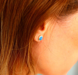 Blue Stud Earrings with Opal