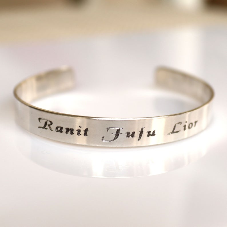 Name Bracelet - Sterling Silver Cuff Bracelet for Men Personalized Cuff Inside and Outside