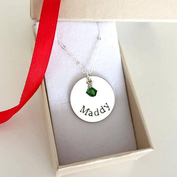 Birthstone Charm Name Necklace in Sterling silver