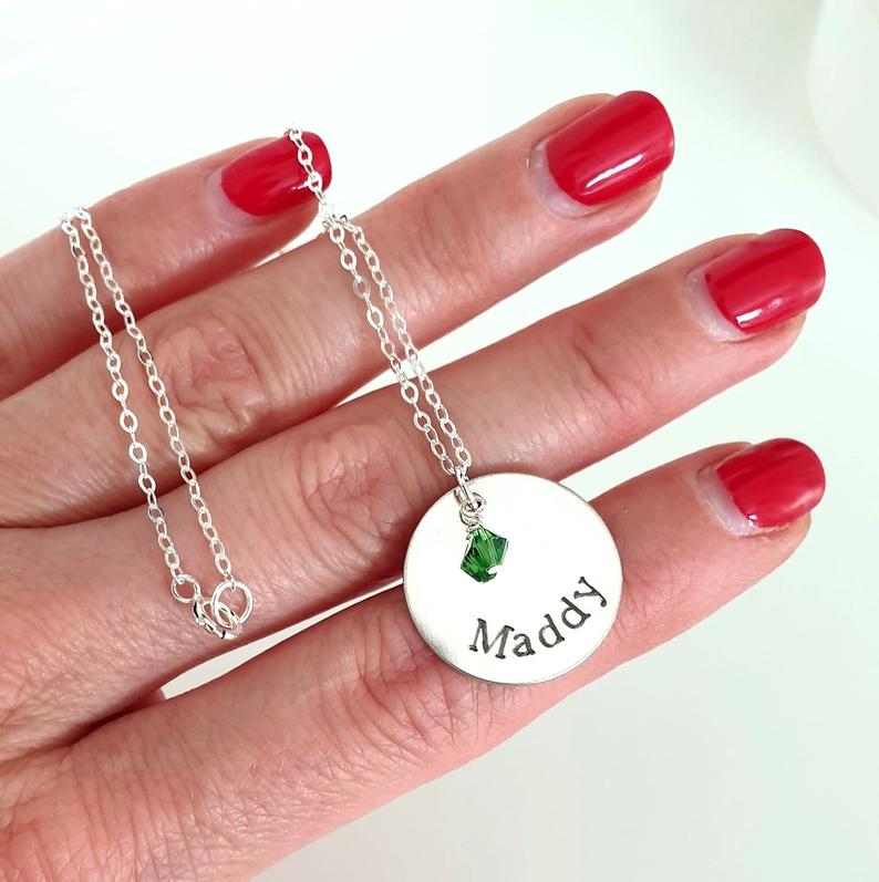 Birthstone Charm Name Necklace - Engraved name Pendant necklace