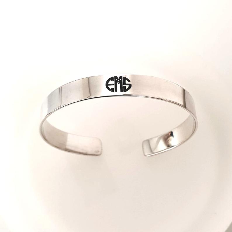 Unisex Monogrammed Name Bracelet - Initial engraved cuff bracelet for men