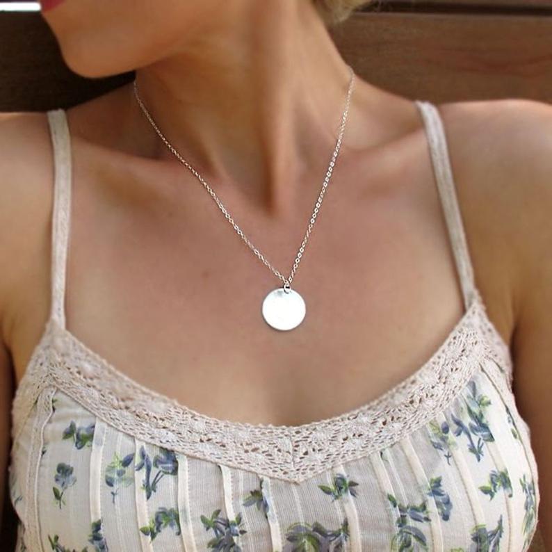 Sterling Silver Tiny Hammered Disc Necklace - Me&Ro