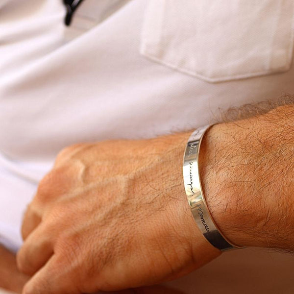 Handwriting Engraved Cuff Bracelet for Men Keepsake gift