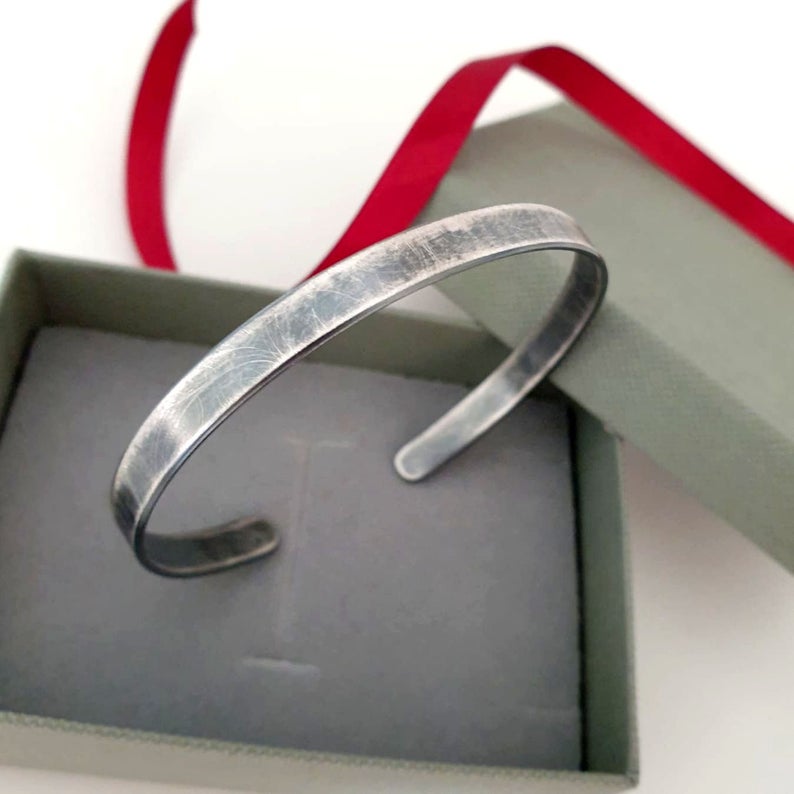Antiqued Finish Plain Cuff Bracelet for men - Gray mens cuff in oxidized sterling silver