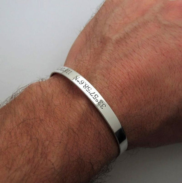 Rough Brushed Dark Silver Cuff Bracelet for Men Personalized / Hidden engraved