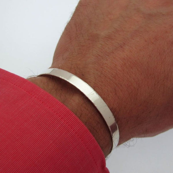 Rough Brushed Dark Silver Cuff Bracelet for Men Personalized / Hidden engraved