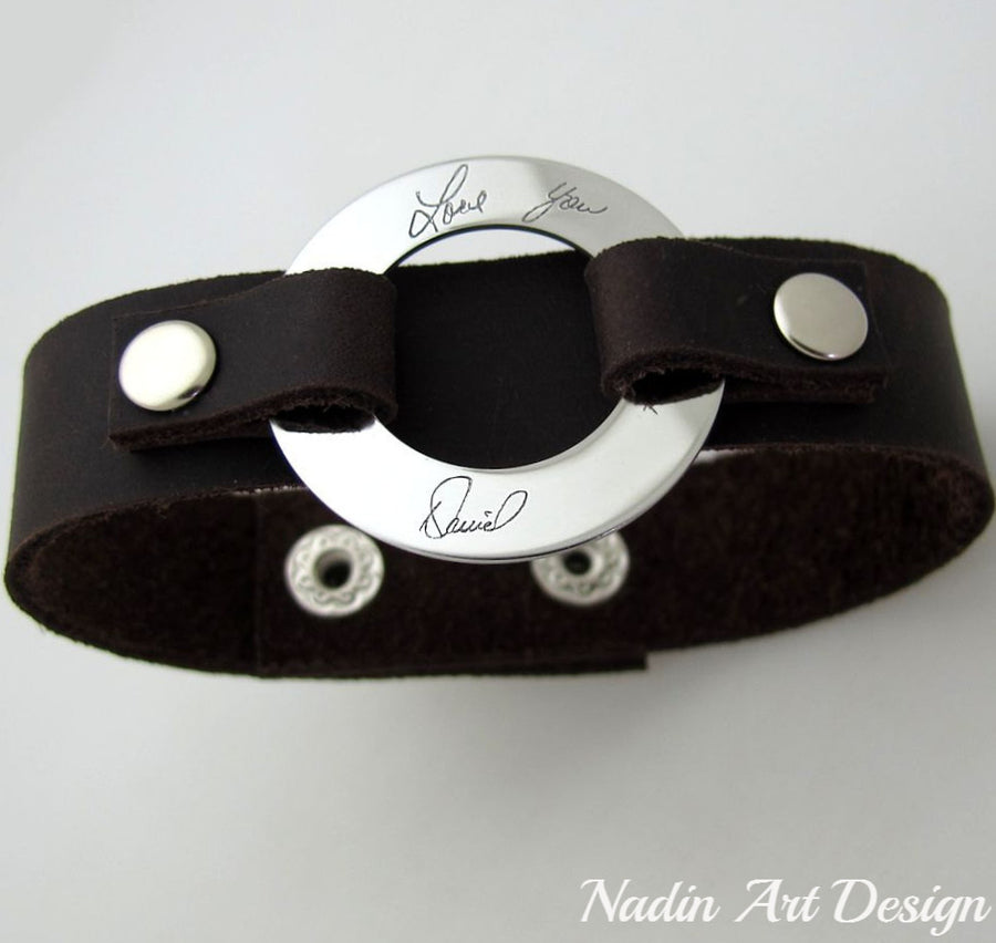 Handwriting Custom Leather Bracelet for Him