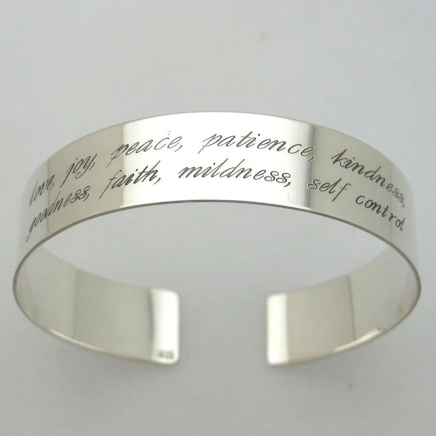 Wide silver quote engraved bracelet - Mens Personalized Cuff bracelet