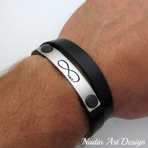 Infinity engraved wrap leather bracelet - Boyfriend Gift
