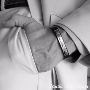 Roman numeral leather bracelet for husband - Mens personalized leather bracelet - Husband gift