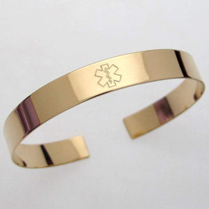 Medical Alert Bracelet - Gold ID Cuff bracelet for women