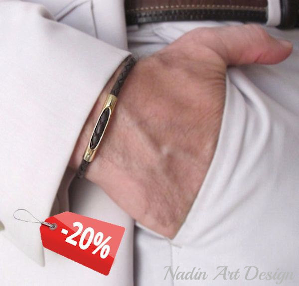 Gold and leather braided cuff bracelet