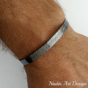 Gift for Men - Personalized Black Sterling Silver Bracelet