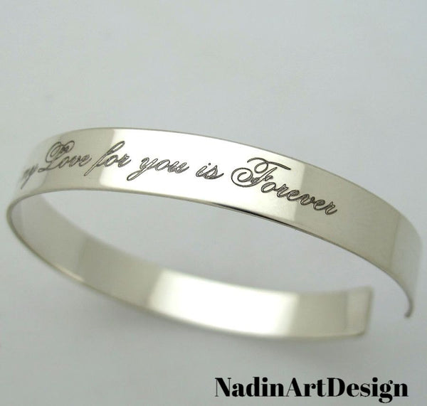 Personalized Congratulation Bracelet for Her, Sterling Silver Cuff