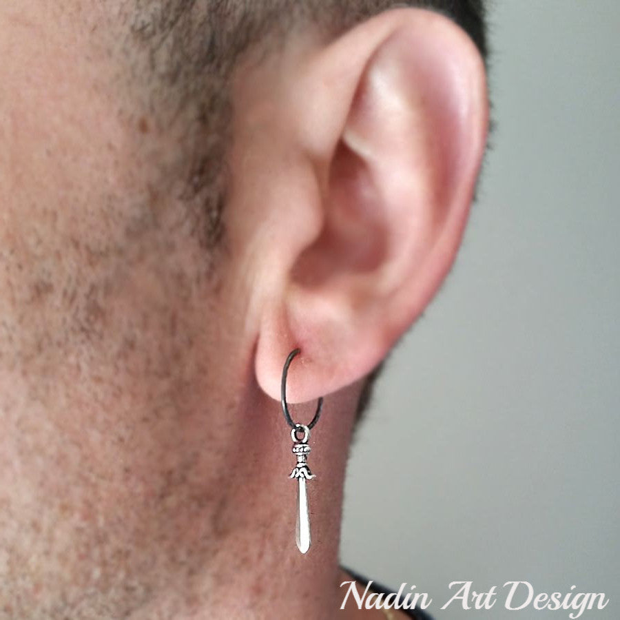 Sword pendant earring - Sword Charm Hoop Earring for men