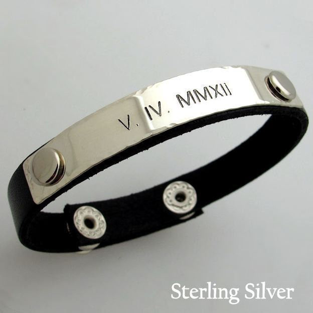 Roman numeral leather bracelet for husband - Mens personalized leather bracelet - Husband gift