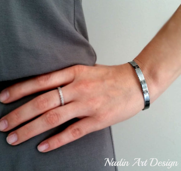Thin black silver cuff
