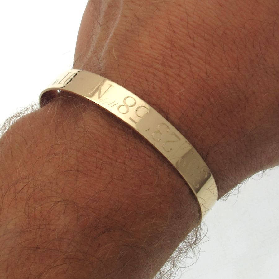 Engraved gold cuff for men - GPS engraved cuff - Gold Filled Cuff for men