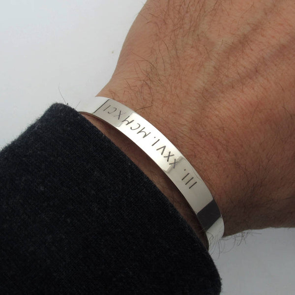 Birthday Gift for Dad - Engraved cuff Bracelet Sterling silver 925