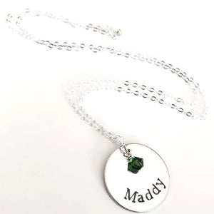 Birthstone Charm Name Necklace - Engraved name Pendant necklace