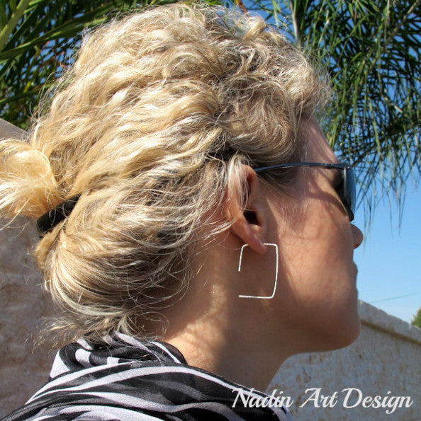 Rectangular silver hoops