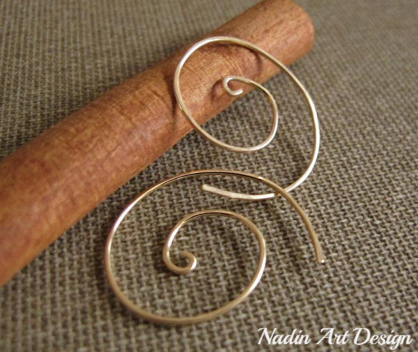 Gold Swirl Earrings - Gold Spiral Hoops - Modern Jewelry