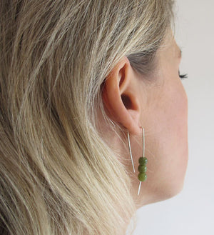 Sterling Silver Earrings w/h Green Stone Beads