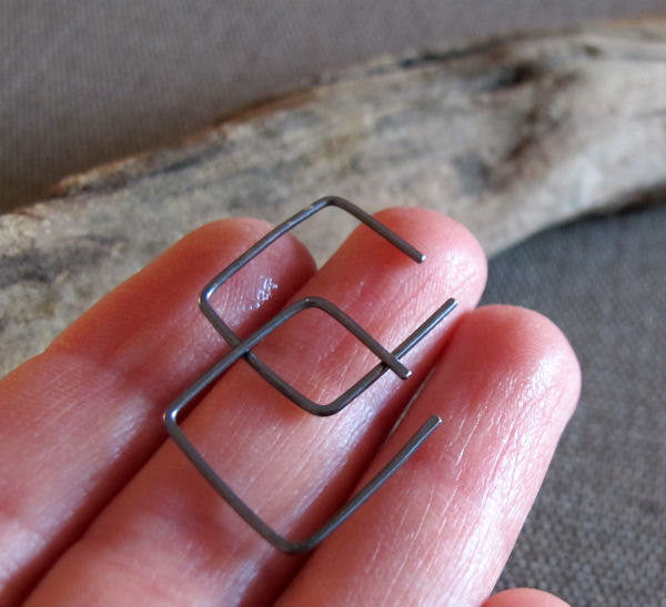 Black Square Hoop Earrings - Unisex Style