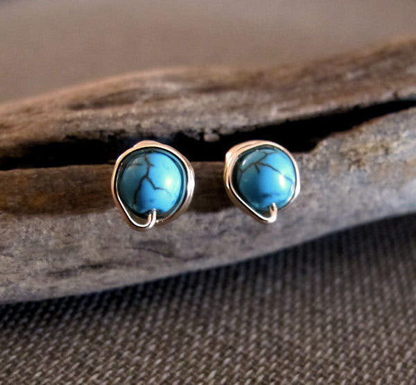 Gold Stud Turquoise Earrings