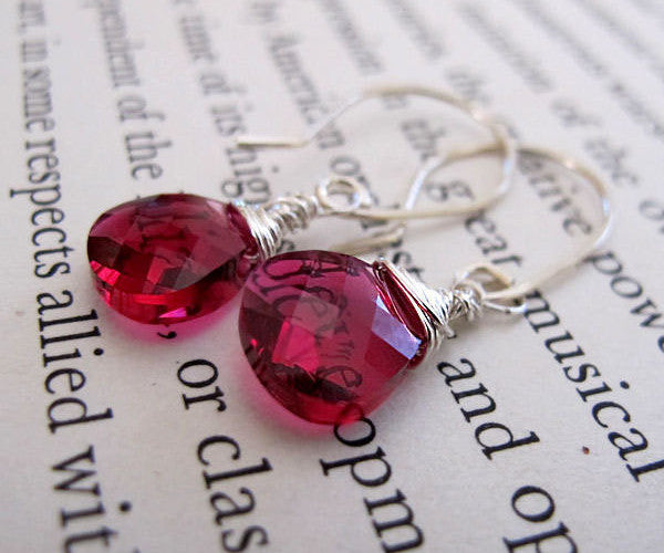 Ruby crystals silver dangle earrings