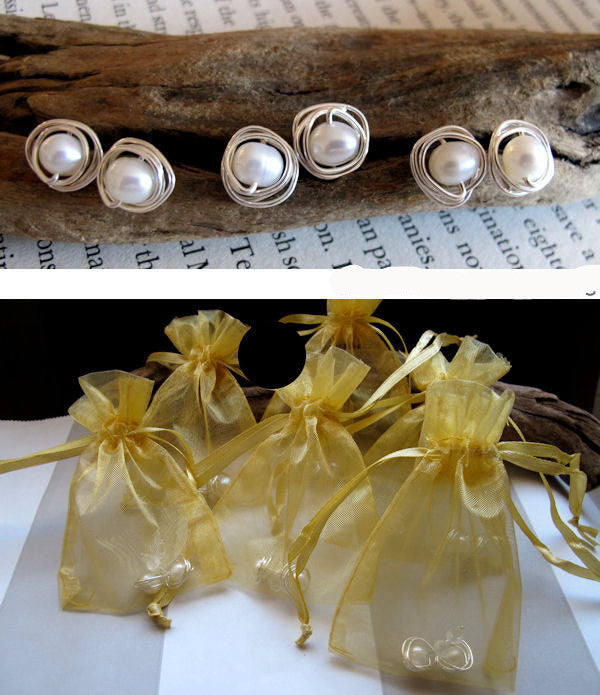 Sterling Silver Wire Swapped Pearl Stud Earrings