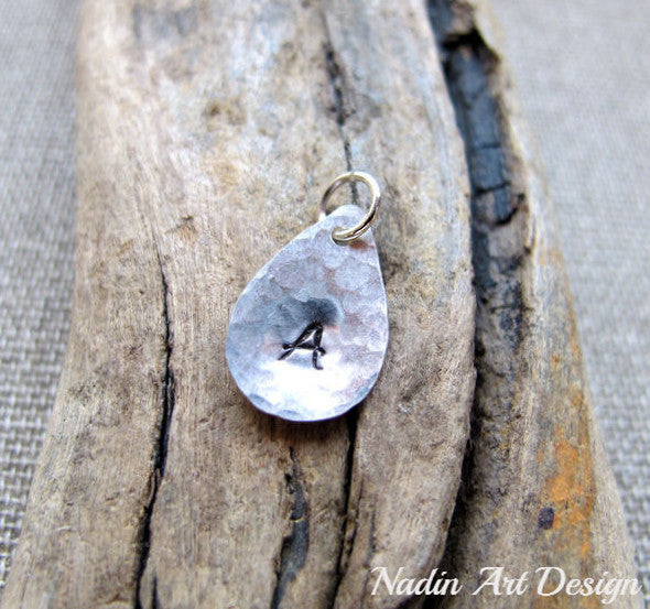 Teardrop silver initial charm
