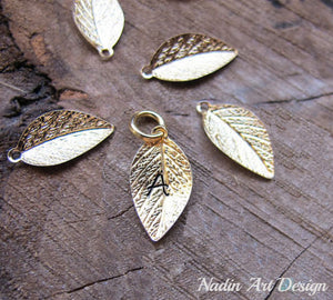 Leaf gold charm with initial